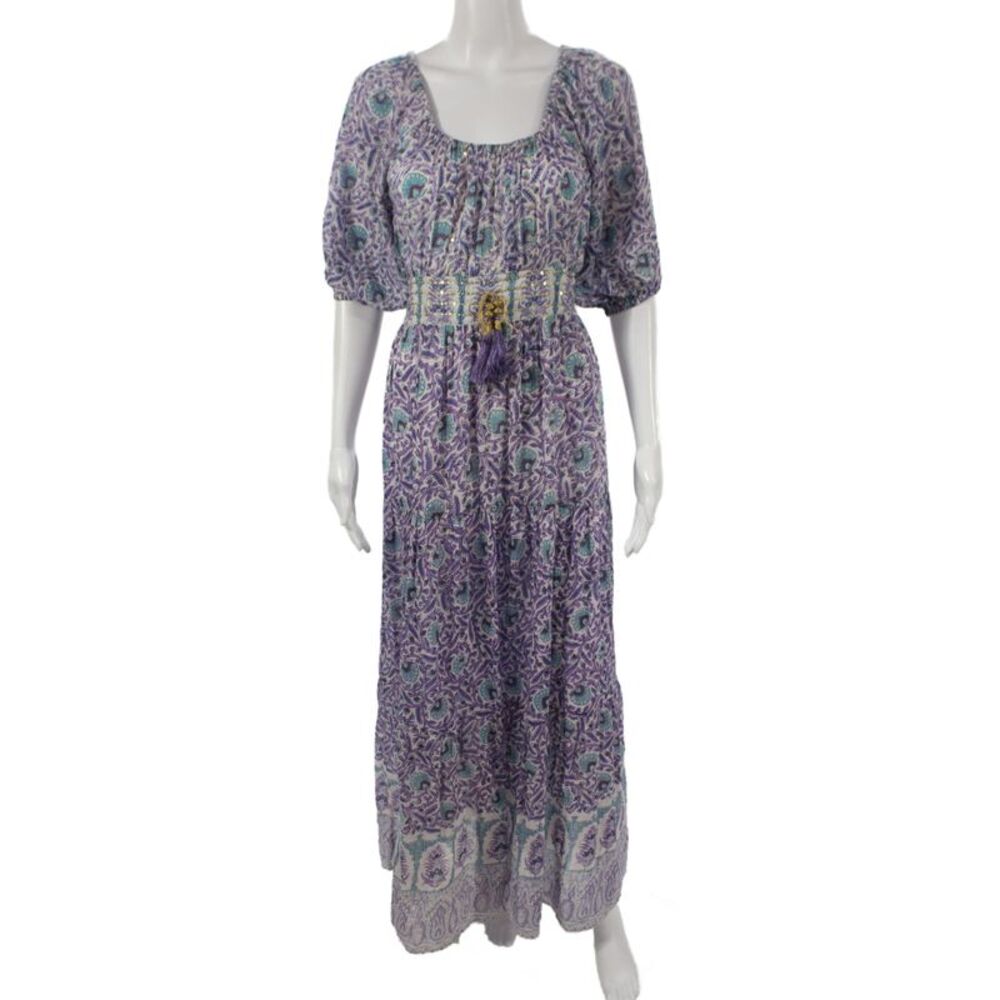 Bell Womens Maxi Paisley Dress Multicolor Square Neck Half Sleeve Size S
